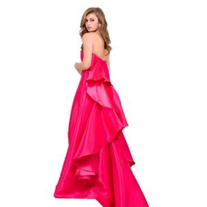 JOVANI Strapless Mikado Fuchsia Ruffle Gown #40041